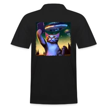 Cat selfie with UFO - Men's Polo Shirt - black - Back - Kai (181cm)