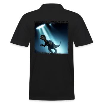 UFO trifft auf Dinosaurier - Männer Poloshirt - Schwarz - Hinten - Kai (181cm)