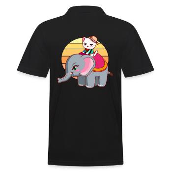 Katze reitet Elefant - Männer Poloshirt - Schwarz - Hinten - Kai (181cm)