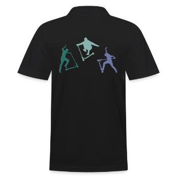 scooter roller e-scooter stuntscooter skatepark - Männer Poloshirt - Schwarz - Hinten - Kai (181cm)