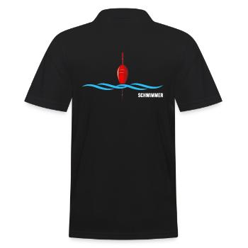 Schwimmer schwimmt im Wasser "Schwimmtrainer Boje" - Männer Poloshirt - Schwarz - Hinten - Kai (181cm)