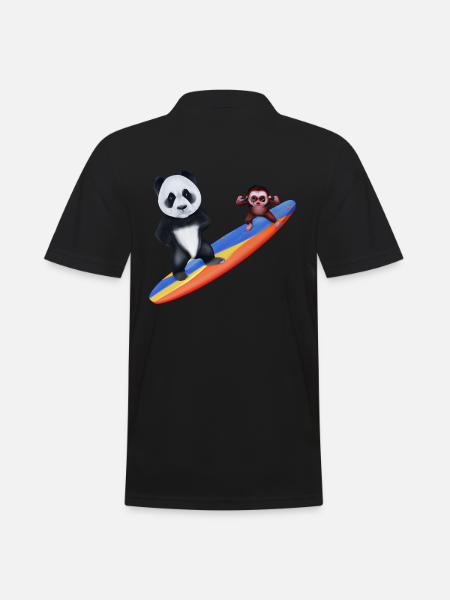 Surfing Panda and Monkey - Men's Polo Shirt - black