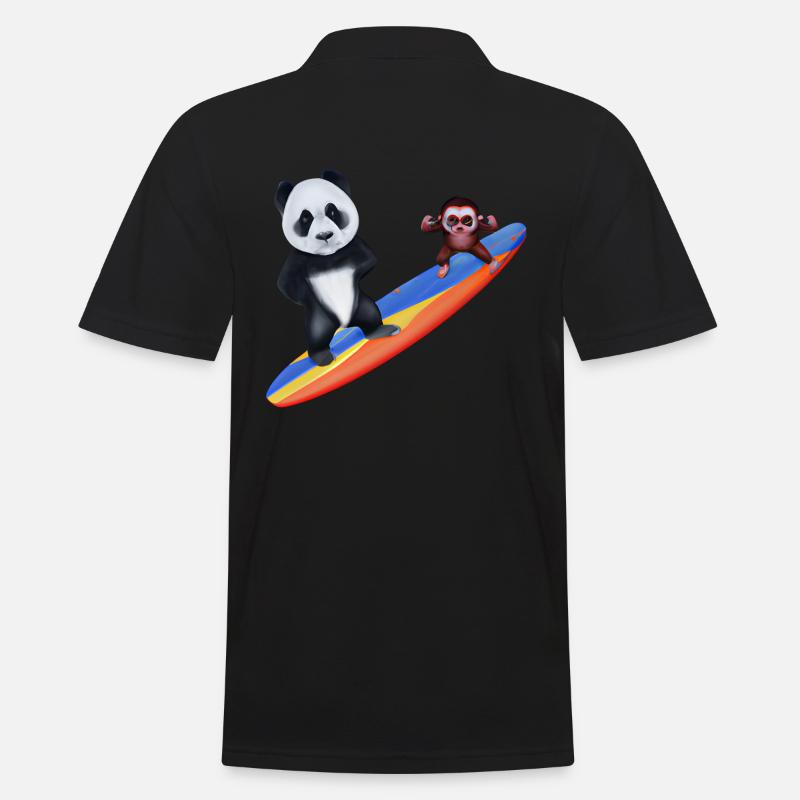 Surfender Panda und Affe - Männer Poloshirt - Schwarz