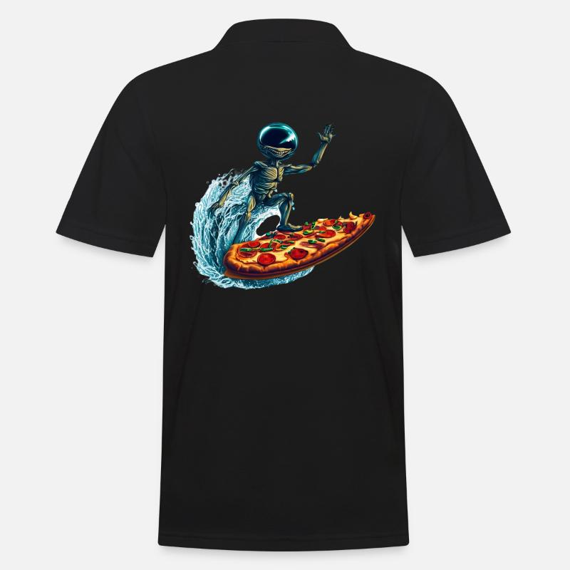 Pizza Surfer Alien - Männer Poloshirt - Schwarz