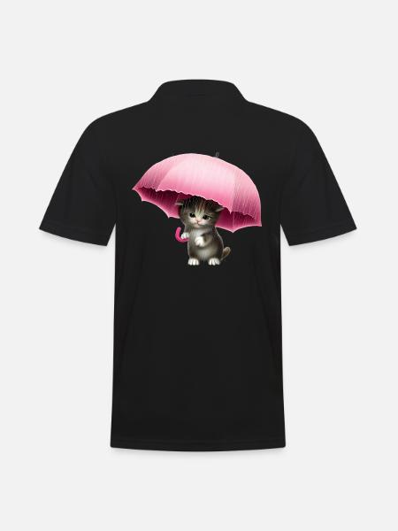 Cat with pink umbrella - Men's Polo Shirt - black