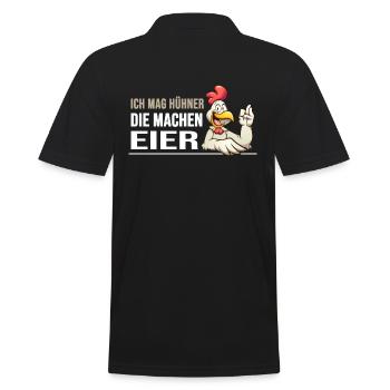 hühner hühnerleben "huhn macht eier" - Männer Poloshirt - Schwarz - Hinten - Kai (181cm)