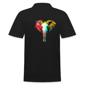 Elefantenkopf mit Farbexplosion - Männer Poloshirt - Schwarz - Hinten - Kai (181cm)
