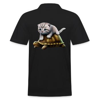 Cat on turtle - Men's Polo Shirt - black - Back - Kai (181cm)