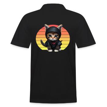 Ninja Katze Sonnenuntergang - Männer Poloshirt - Schwarz - Hinten - Kai (181cm)