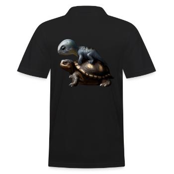 Dinosaur on turtle - Men's Polo Shirt - black - Back - Kai (181cm)