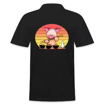 Pork tries sushi with chopsticks - Men's Polo Shirt - black - Back - Kai (181cm)