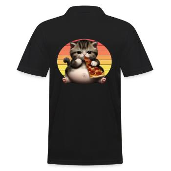 Pizza Liebhaber Katze - Männer Poloshirt - Schwarz - Hinten - Kai (181cm)