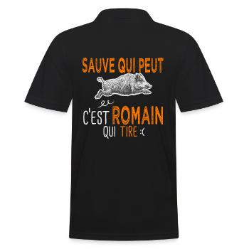 Romain c est romain qui tire Humour Chasseur - Polo Homme - noir - Dos - Kai (181cm)
