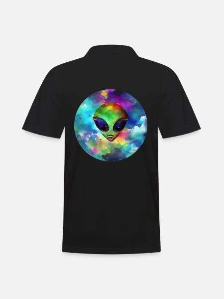 Tête d'Alien devant sa Planète - Polo Homme - noir