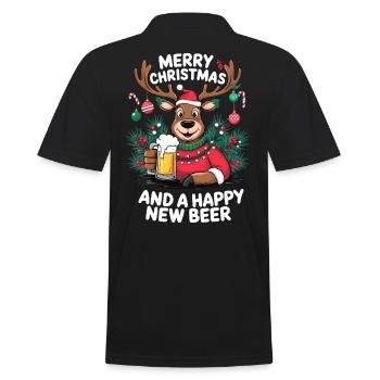 Rentier Bier Merry Christmas and a happy new beer - Männer Poloshirt - Schwarz - Hinten - Kai (181cm)