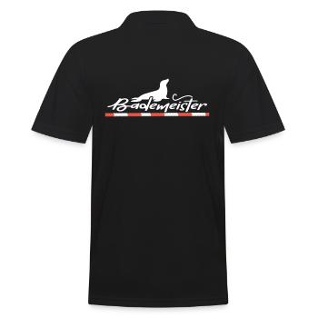 Schwimmer Bademeister am Beckenrand Schwimmbad - Männer Poloshirt - Schwarz - Hinten - Kai (181cm)