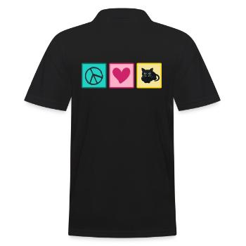 Katze Katzenhaar Mietzekatze "love peace cats" - Männer Poloshirt - Schwarz - Hinten - Kai (181cm)