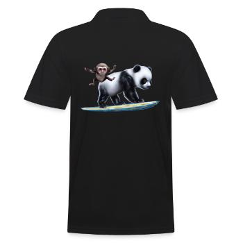Surfing Panda and Monkey - Men's Polo Shirt - black - Back - Kai (181cm)