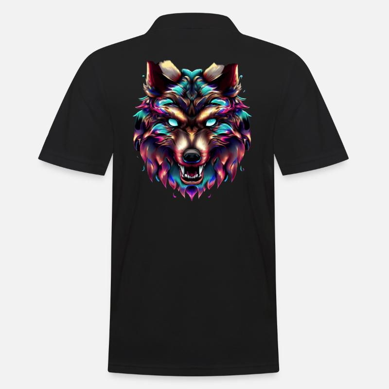 Wolf’s Head Synthwave Wolf - Polo Homme - noir