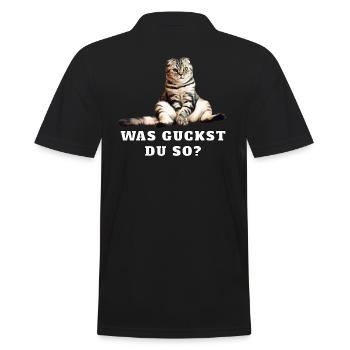Katze – Was guckst Du so? - Männer Poloshirt - Schwarz - Hinten - Kai (181cm)