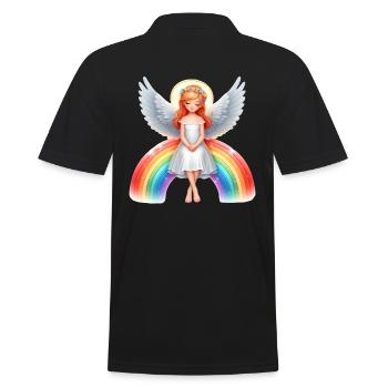 Engel sitzt auf Regenbogen - Männer Poloshirt - Schwarz - Hinten - Kai (181cm)