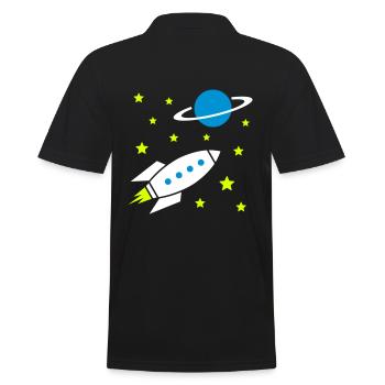 Spaceship, stars and planet with ring - Men's Polo Shirt - black - Back - Kai (181cm)