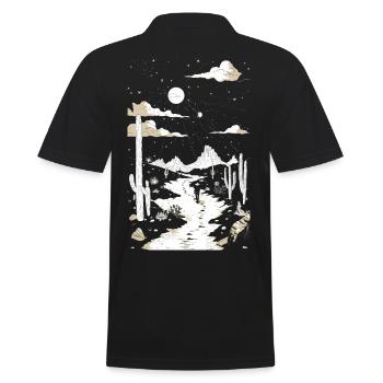 Weg durch die Wüste mit Fußspuren und Kaktus - Männer Poloshirt - Schwarz - Hinten - Kai (181cm)