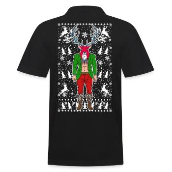 05 Hirsch Rudolf Mann Schneeflocken - Männer Poloshirt - Schwarz - Hinten - Kai (181cm)