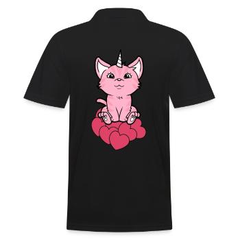 Unicorn Cat Cats Kitten Baby Heart Fantasy - Men's Polo Shirt - black - Back - Kai (181cm)