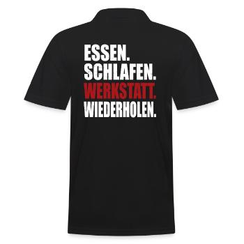 Werkstatt Mann - Männer Poloshirt - Schwarz - Hinten - Kai (181cm)