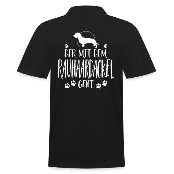 DER MIT RAUHAARDACKEL GEHT Hundespruch Wilsigns - Männer Poloshirt - Schwarz - Hinten - Kai (181cm)