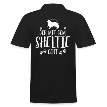DER MIT SHELTIE GEHT Hunde Spruch Wilsigns - Männer Poloshirt - Schwarz - Hinten - Kai (181cm)