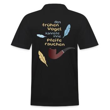 Der frühe Vogel in der Pfeife - Männer Poloshirt - Schwarz - Hinten - Kai (181cm)