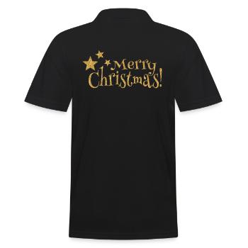 Merry Christmas Schrift Frohe Weihnachten Sterne - Männer Poloshirt - Schwarz - Hinten - Kai (181cm)