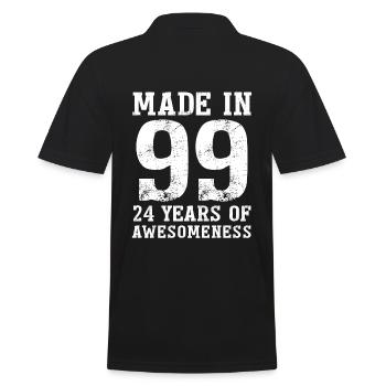Hergestellt in 1999 "24 Jahre der Faszination" - Männer Poloshirt - Schwarz - Hinten - Kai (181cm)