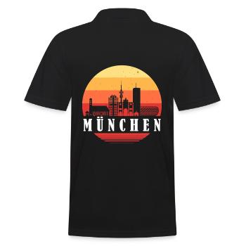 München Retro Skyline - Männer Poloshirt - Schwarz - Hinten - Kai (181cm)