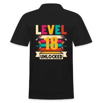 18 Birthday Gift Level 18 Unlocked - Men's Polo Shirt - black - Back - Kai (181cm)