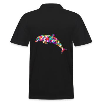 Delfin Mosaik Bunt - Männer Poloshirt - Schwarz - Hinten - Kai (181cm)