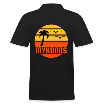 Mykonos (sun, palm tree, birds) - Men's Polo Shirt - black - Back - Kai (181cm)