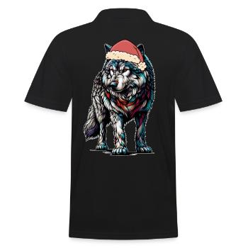 Nikolaus Weihnachtsmann Wolf Wölfe mystisch - Männer Poloshirt - Schwarz - Hinten - Kai (181cm)
