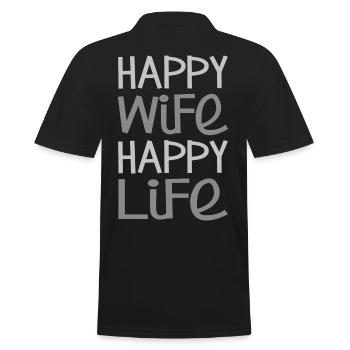 Happy Wife Happy Life Lustige Sprüche Mann Frau - Männer Poloshirt - Schwarz - Hinten - Kai (181cm)