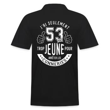 53 ans trop jeune humour anniversaire 53 ans - Polo Homme - noir - Dos - Kai (181cm)