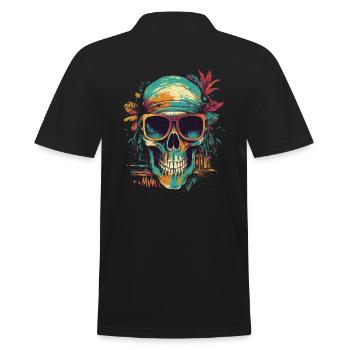 Crâne tropical avec lunettes de soleil avec fleurs - Polo Homme - noir - Dos - Kai (181cm)