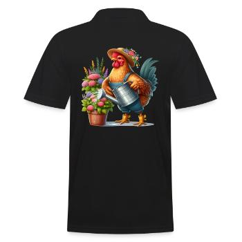 Huhn als Gärtner - Männer Poloshirt - Schwarz - Hinten - Kai (181cm)