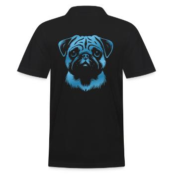 Mops, Hundekopf, Zeichnung blau - Männer Poloshirt - Schwarz - Hinten - Kai (181cm)