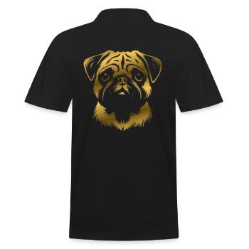 Mops, Hundekopf, Zeichnung gold - Männer Poloshirt - Schwarz - Hinten - Kai (181cm)