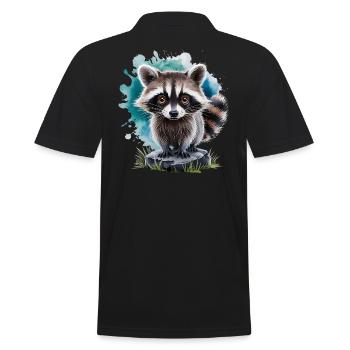 Süßer Waschbär - Männer Poloshirt - Schwarz - Hinten - Kai (181cm)