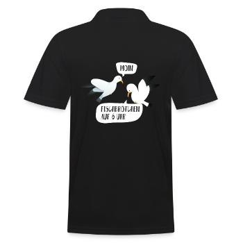 Moin Fischbrötchen auf 6 Uhr Möwe Plattdeutsch - Männer Poloshirt - Schwarz - Hinten - Kai (181cm)