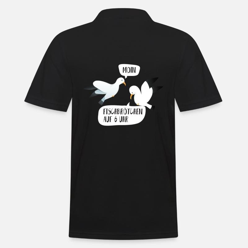 Moin Fischbrötchen auf 6 Uhr Möwe Plattdeutsch - Männer Poloshirt - Schwarz