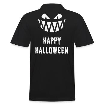 Happy Halloween Fright (Smile / Teeth / White) - Men's Polo Shirt - black - Back - Kai (181cm)